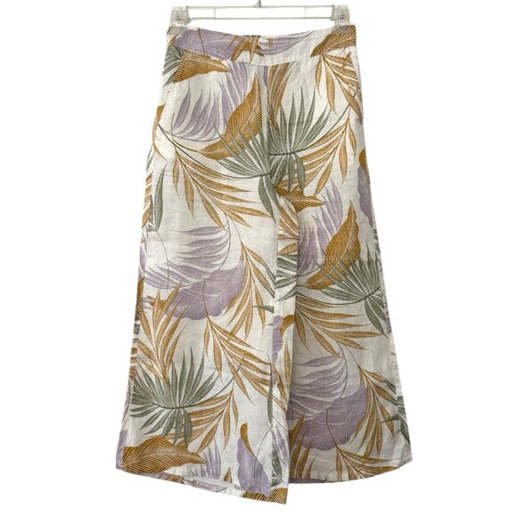 Tahari 100% Linen Crop Palazzo Pant Wide Leg Tropical Beachy Resort Vacation S‎ - Picture 2 of 9